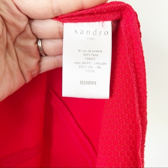 Sandro Paris Rayke Red Lace Cutout Jersey Dress - Picture 8 of 12